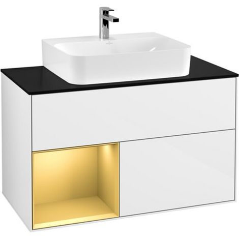V&B Waschtischunterschrank Wandbeleuchtung Finion 100, Pl bla m, Reg li gol m, glo wh. Lac (1/2)