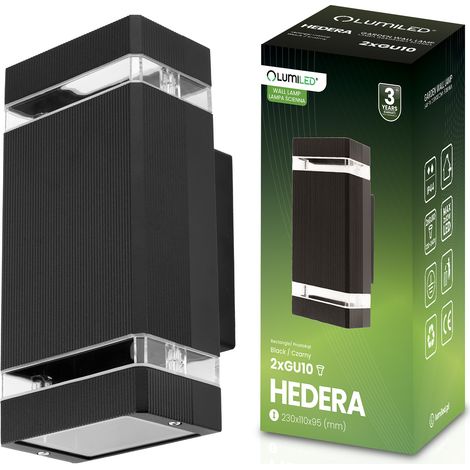 Lámpara de jardín, aplique de pared, fachada, parte superior, parte inferior, GU10, negro, HEDERA LUMILED
