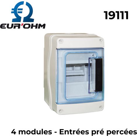 Eur Ohm – Coffret de communication IP65 1 rangée 4 modules – Serrure à clé en option – Porte réversible plombable – Coloris gris RAL 7035 (1/3)