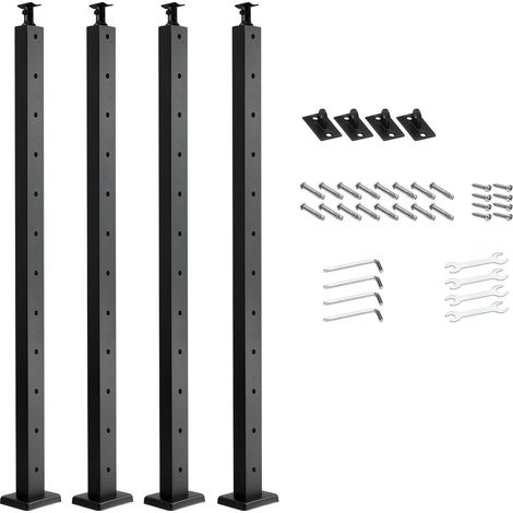Lot de 4 poteaux de garde-corps à câbles 42 x 1 x 2 pouces à trous horizontaux pré-percés, acier inoxydable, terrasse, noir (1/5)