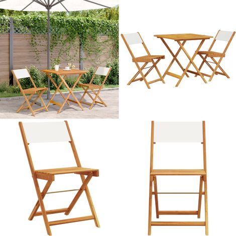 Set da Bistrot 3pz Bianco Crema in Tessuto e Legno Massello - Sedie da giardino - Mobili da esterno