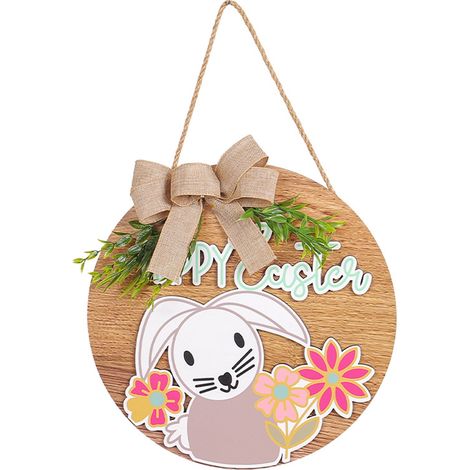 Panneau En Bois Pour Porte - Lapin De Pâques - Décoration Murale Extérieure Intérieure - Signe D'accueil Rustique - 1 Pièce (1/5)