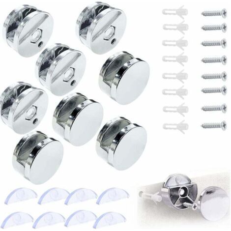 Pair Spiegelwandhalterung, runde Spiegelglasklemme, Spiegelaufhänger, Spiegelbefestigungswinkel, für 3-5 mm Spiegel mit Glasabstandshaltern, 8 Stück
