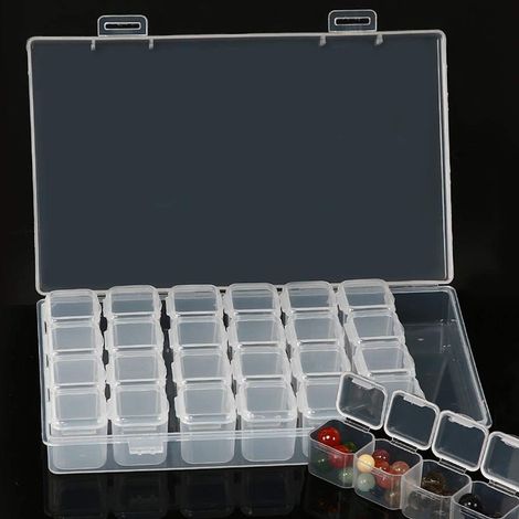 Boîte De Rangement En Plastique - 28 Compartiments Détachables - Transparente Avec Couvercle - Pour Bijoux Perles Et Accessoires - 1 Pièce (1/5)