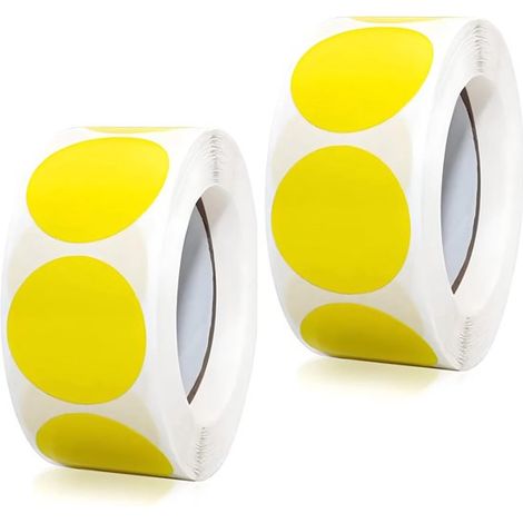 2 rollos, Etiquetas adhesivas, Pegatinas de puntos, Etiquetas redondas de precio, Para oficina, aula, 500 etiquetas/rollo, 25 mm, Amarillo (1/5)