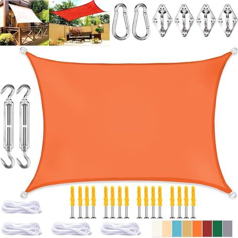 Voile d'ombrage rectangulaire, toile imperméable avec protection UV et kit de fixation, pour terrasse ou jardin extérieur, orange, 4 x 5 m (1/5)