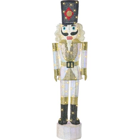 Decoración de exterior LED de Navidad cascanueces 152 cm adorno navideño para jardín iluminado dorado y blanco Storovan (1/5)