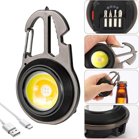 COB Petites Lampes Poche, Lampe Poche Led 500 LM Rechargeable Mini LED Lampe de Poche 7 Modes Portative Lampe Travail avec Tournevis Ouvre-bouteille pour Camping Randonnée Pêche (1/5)