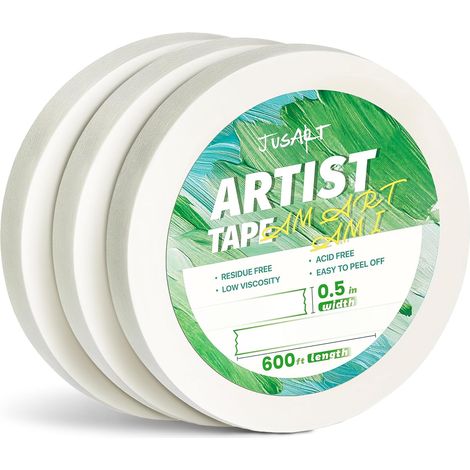 Lot de 3 rouleaux de ruban adhésif pour artistes pour papier aquarelle, 1,27 cm de large, 183 m de long, ruban blanc pour essais de dessin, peinture grand format, sans acide, faible adhérence (1/5)