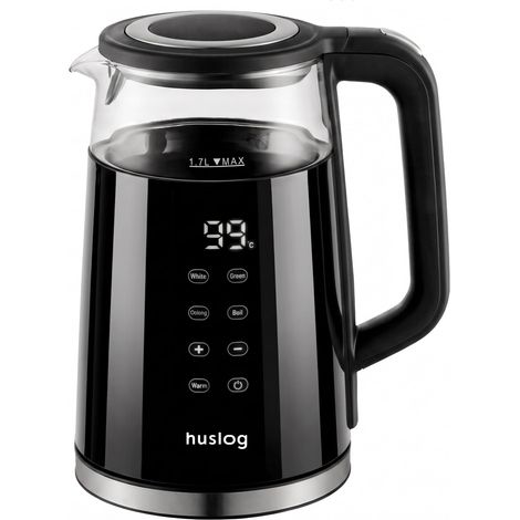 Bouilloire Électrique 1,7L avec Écran Tactile, 2200W, Verre et Inox, 4 Programmes, Température Réglable 40–100 °C, Fonction Maintien au Chaud, Filtre Anticalcaire, Base 360°, Noir (1/5)