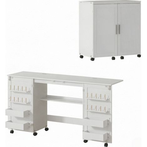 Klapptisch für Nähmaschine mit Rollen MODENUIT, Weiß, 160 x 40 x 81,5 cm (1/5)