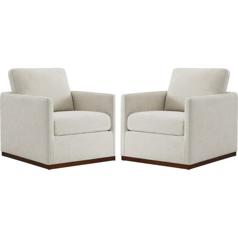 Lot De 2 Fauteuils Pivotants En Cuir Véritable CHITA, Fauteuils Modernes Médiévaux Certifiés FSC Pour Salon Et Chambre, Entièrement Assemblé, Assise Sellier-Blanc