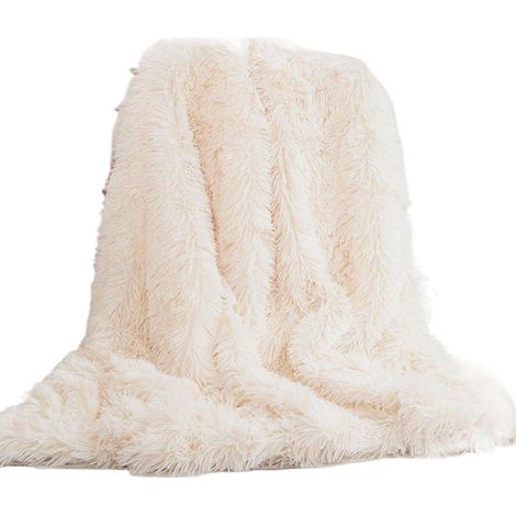 Couverture TIDWIACE blanche en peluche à poils longs, 160 x 200 cm, couverture de canapé en microfibre, couverture TV, couverture pour climatiseur de jour (1/5)