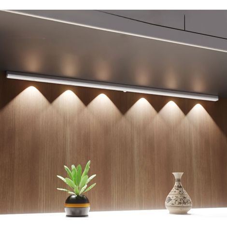Ortviai Lampe sous-meuble avec capteur de mouvement, rechargeable, 50 cm, 6 LED, blanc froid, mode veilleuse et détection automatique (1/4)