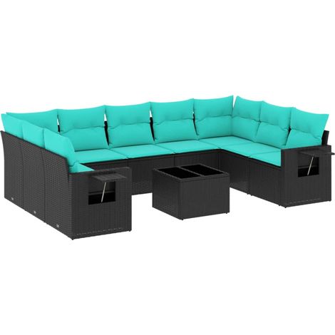 Maison Exclusive - 10-teiliges Gartensofa-Set mit Kissen, schwarz (1/5)