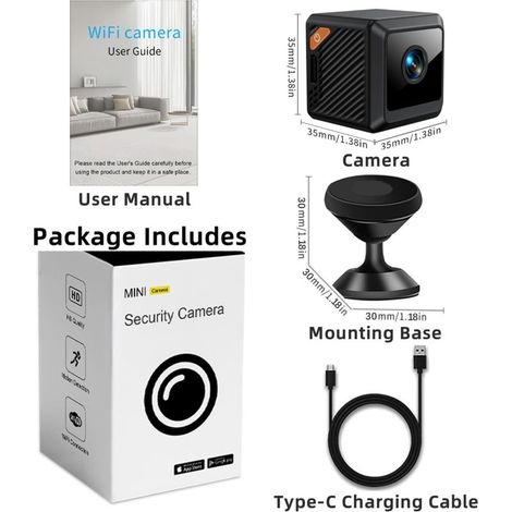 KINZON Mini 4K Ultra HD Überwachungskamera, 140° Weitwinkel, 256 GB SD-Speicherkarte und Cloud-Speicher, Bewegungserkennung, Infrarot-Nachtsicht, Kamera für Zuhause, Büro, Baby, Haustier (1/5)