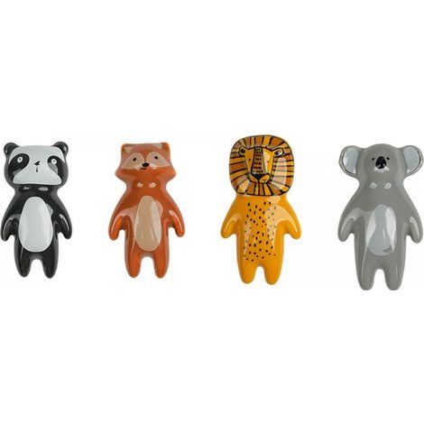 Lntyq Boutons d'armoire en céramique pour animaux : 4 pièces, poignées de tiroir, boutons en céramique, poignées d'armoire en céramique, poignées d'armoire caricaturales pour la cuisine à domicile (1/5)