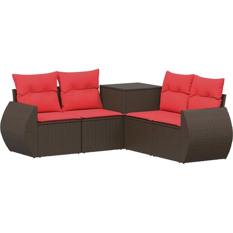 Sofa Set 5 stk. Braun und Rot Polyrattan und Stahl vidaXL (1/5)