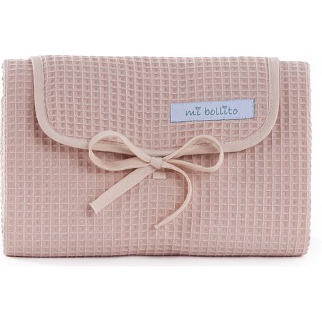 Matelas à langer portable, pliable et imperméable. Tissu 100% coton gaufré. Facile à ranger dans le sac de la maman. Idéal pour un cadeau de naissance. (rose pastel)