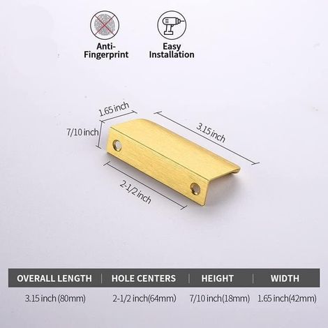 Poignées invisibles dorées, lot de 10, poignées dorées, poignées de meubles dorées, poignées de meubles invisibles, entraxe 64 mm (1/3)