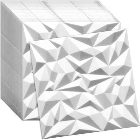 Panneaux muraux et plafond 3D blanc VERDICO 50x50 cm – polystyrène décoratif, lot 24 pièces (6 m²)