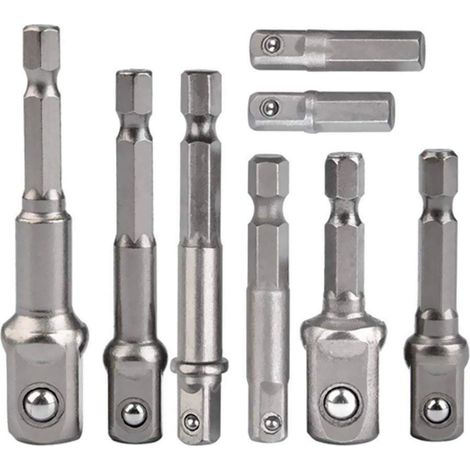 Adaptateur à bague, set de 8 pièces, hexagonal 1/4 pouce à prise 1/4, 3/8 et 1/2 pouce, pour perceuse et visseuse à batterie, écrous et clés, porte-embout (1/5)