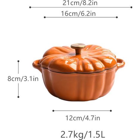 Pot en fonte en forme de citrouille, 1,5 litre, adapté à la cuisson au four