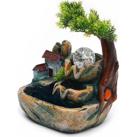 Cascade Bureau Fontaine Décor Humidificateur de bureau avec jardin de rocaille et bonsaï pour bureau, maison, chambre à coucher, bureau (1/5)