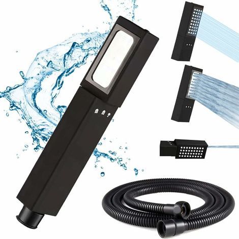 ZOLGINAH Pommeau de Douche avec Tuyau Douche 3 Modes Douchette Douche Salle de Bain Pommeau Douche Haute Pression Pommeau de Douche Economie D'eau Pomme de Douche Noir (1/4)