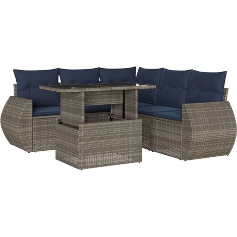 6-teiliges Gartensofa-Set mit Kissen, grau, Polyrattan vidaXL (1/5)