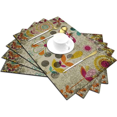 Ensemble de 4 sets de table à fleurs bohèmes vintage, résistants à la chaleur et antidérapants, 45,7 x 30,5 cm. (1/4)