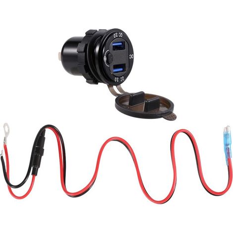 QC 3.0 Dual-USB Autoladegerät 12V/25V USB-Ladegerät mit Kontaktschalter Schwarz für Boot Motorrad LKW (1/5)