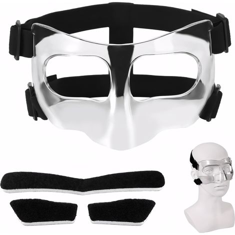 Masque de protection pour le sport, , en polycarbonate, ajustable, matériau PC, coussinet anti-vibrations, respirant et absorbant la transpiration, adhésif puissant, noir/transparent