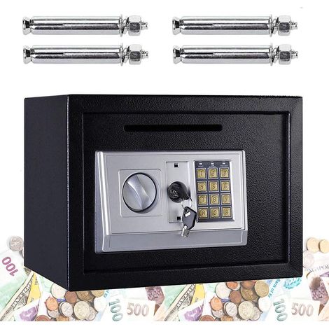 16L Safe Box with Override Key & Electronic Keypad Solid Steel with Posting Slot for Home Office Hotel Cash Jewelry Storage, Black (1/5)