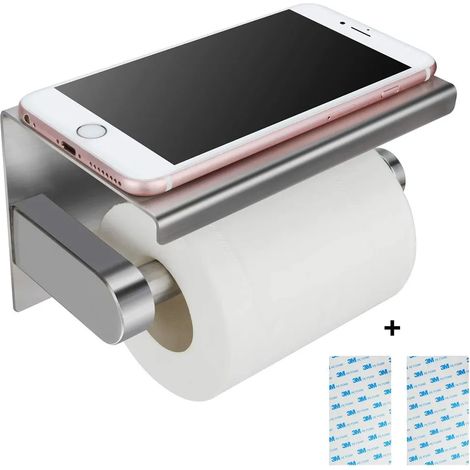 3M Self-Adhesive Toilet Roll Holder No Drilling with Shelf Stainless Steel Toilet Paper Holder Wall Mounting for Kitchen and Bathroom