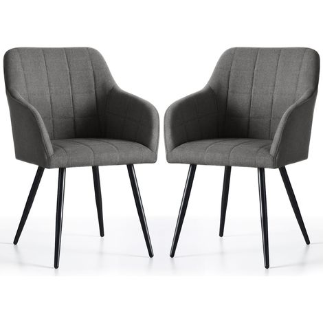 Lot de 2 Chaises rembourrées à surpiqûres carrées LUXANO Anthracite pieds noirs tissu Lumos (1/5)