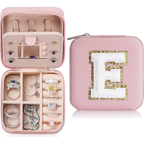 Caja de joyería - Regalos de viaje para niñas, regalos de cumpleaños, regalos del Día de la Madre, regalos del Día de San Valentín (E rosa) (1/5)