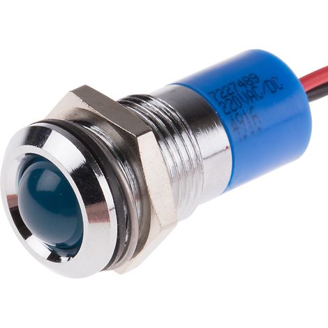 Voyant LED lumineux Bleu RS PRO, dia. 14mm, 220V c.a., IP67 ( Prix pour 1 ) (1/2)