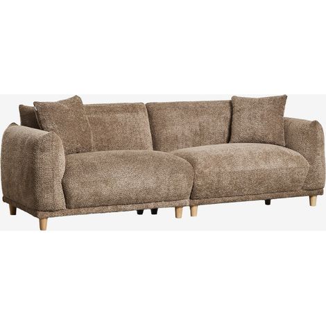 Sklum – Canapé droit 3 places en bouclé – Rembourrage mousse 35 kg/m³ – Structure en bois d'eucalyptus – Dimensions 75x225x86 cm