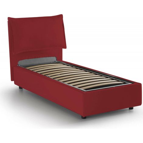 Talamo Italia Letto singolo Carla, Letto contenitore con rivestimento in tessuto, 100% Made in Italy, Apertura frontale, adatto per materasso Cm 90x200, Rosso, con imballo rinforzato