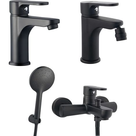 Set rubinetteria nero opaco completa per lavabo bidet e vasca serie Paco