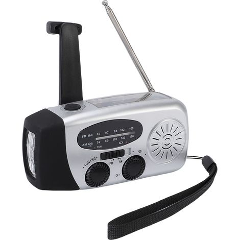 Radio d'urgence portable solaire micro USB à manivelle AM/FM NOAA avec 3 lampes LED et batterie externe pour l'extérieur (argenté) (1/5)