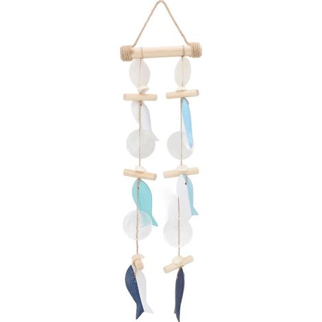Carillon éolien en forme de poisson, décoration murale sur le thème marin, en bois massif, corde de chanvre et coquillage, pour la maison et les restaurants, type 1 (1/5)