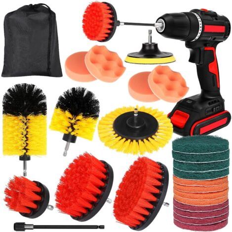 Brosse Perceuse 25PCS Brosse pour Perceuse Brosse de Nettoyage Brosse de Jante Voiture Brosse Nettoyage Perceuse Électrique Nettoyage de Roue pour Jantes, Carrelage, Baignoire, Briques, Sol (1/4)
