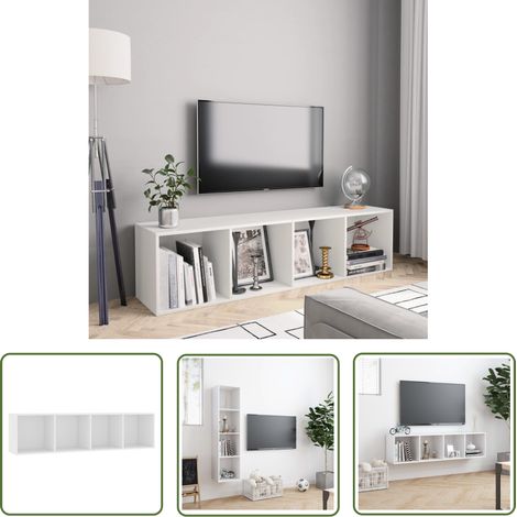 The Living Store Bücherregal/TV-Schrank Weiß 143×30×36 cm - Bücherregal - Wandregal - Fernsehtisch - Weißes Möbelstück - Holzmöbel (1/5)