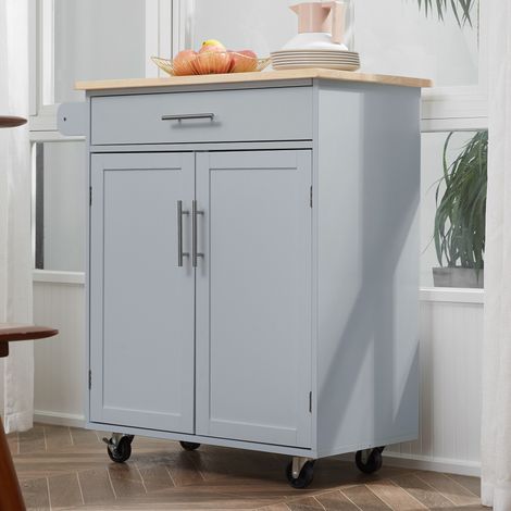 Carrello da cucina su ruote, carrello di servizio, isola cucina con cassetto e portasciugamani - grigio (1/5)