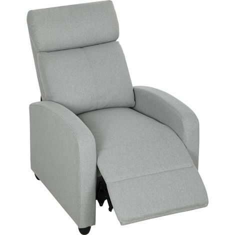 Relaxsessel, verstellbar 135°, ausziehbare Fußstütze, gepolsterte Lehnen, Leinen-Polyester, Hellgrau (1/5)