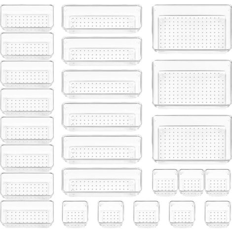 Plateau de rangement tiroir – Bacs empilables pour cuisine, organiseurs tiroir, bacs maquillage, cosmétiques, bijoux, gadgets Transparent - (1/5)