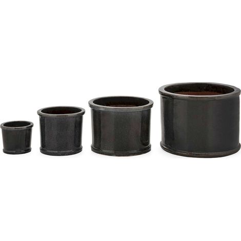 Cache pot en grès gris déchu effet contemporain et drainage optimal - gris déchu profond