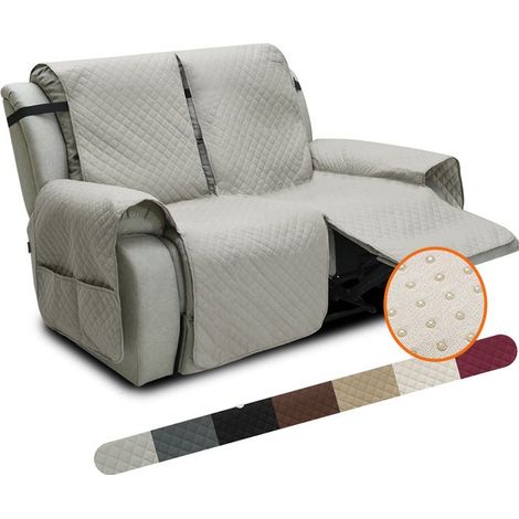 Housse de Fauteuil Relax 2 places Inclinable avec Rangement Matelassé, Dérapage Housse De Fauteuil avec Poches,gris clair (1/5)